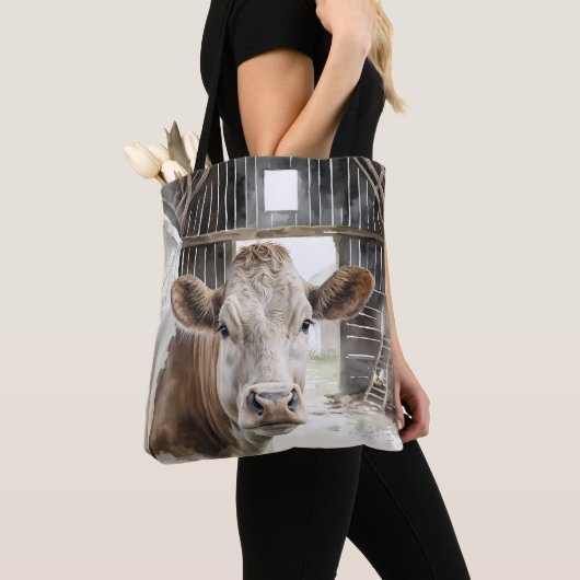 Waterverf Hereford Koe in Barn Tote Bag (Dichtbij)