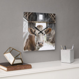 Waterverf Hereford Koe in Barn Vierkante Klok
