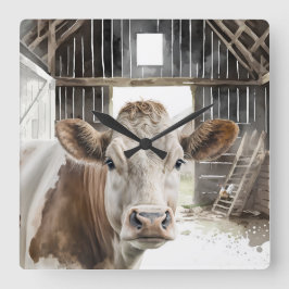 Waterverf Hereford Koe in Barn Vierkante Klok