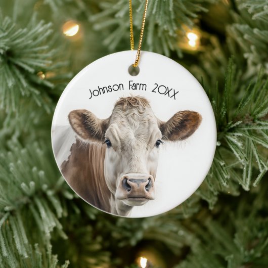 Waterverf Hereford Koe op wit met tekst Keramisch Ornament (Boom)