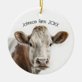 Waterverf Hereford Koe op wit met tekst Keramisch Ornament (Voorkant)