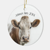 Waterverf Hereford Koe op wit met tekst Keramisch Ornament (Links)