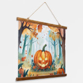 Waterverf Herfst Autumn Pumpkins Leaves Forest Hangend Wandkleed (Gebogen)