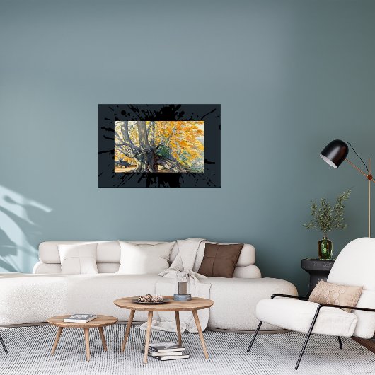Waterverf Herfst Beauty op Old Oak Tree Canvas Afdruk