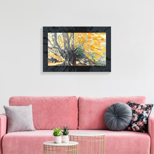 Waterverf Herfst Beauty op Old Oak Tree Canvas Afdruk (Insitu (Woonkamer))