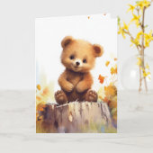 Waterverf herfst Beer op een boomstronk Kaart (Gele Bloem)