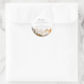 Waterverf Herfst Berg Dennenbos Bruiloft Ronde Sticker (Tas)