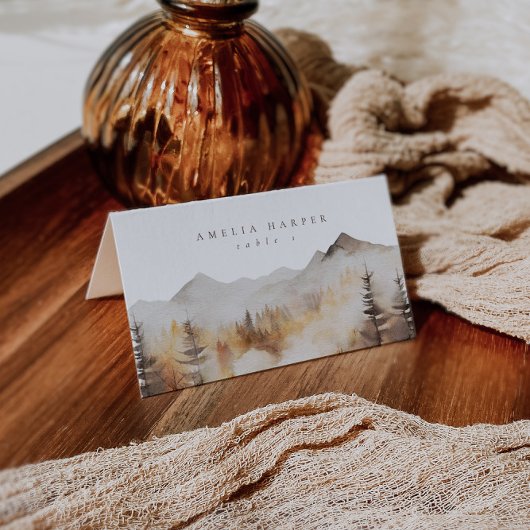 Waterverf Herfst Berg Outdoor Bruiloft Plaatskaartje
