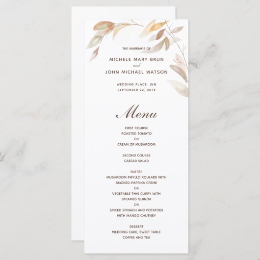 Waterverf herfst Bijtak verlaat het Wrondenmenu Menu (Voorkant / Achterkant)