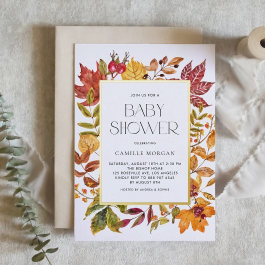 Waterverf herfst bladeren Lijst Herfst Baby shower Folie Uitnodiging