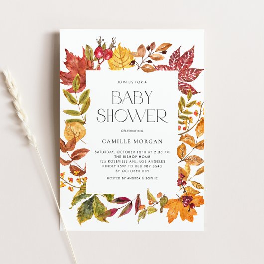 Waterverf herfst bladeren Lijst Herfst Baby shower Kaart