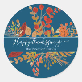Waterverf Herfst bladeren Thanksgiving | Blauw Ronde Sticker