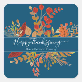 Waterverf Herfst bladeren Thanksgiving | Blauw Vierkante Sticker