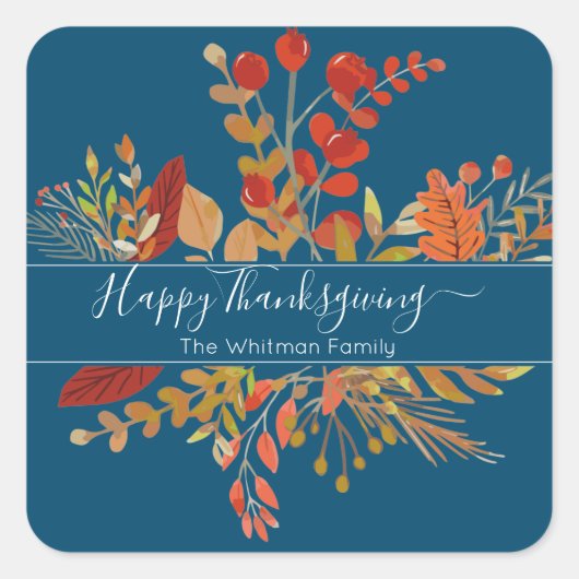 Waterverf Herfst bladeren Thanksgiving | Blauw Vierkante Sticker (Voorkant)