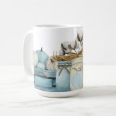 WATERVERF HERFST BLAUW & WIT POMPOENEN KRATTEN POT KOFFIEMOK (Voorkant links)