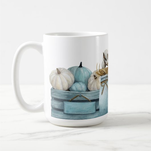WATERVERF HERFST BLAUW & WIT POMPOENEN KRATTEN POT KOFFIEMOK (Links)