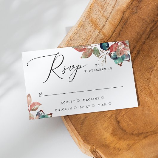 Waterverf herfst blauwbes bruiloft. Florentijnse t RSVP Kaartje