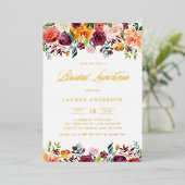 Waterverf Herfst Bloeit Garland Bruids Luncheon Folie Uitnodiging (Staand Voorkant)