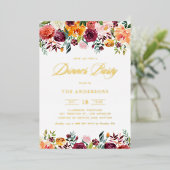 Waterverf Herfst Bloeit Garland Dinner Party Folie Uitnodiging (Staand Voorkant)