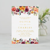 Waterverf Herfst Bloeit Garland Fall Wedding Folie Uitnodiging (Staand Voorkant)