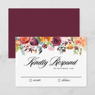 Waterverf Herfst Bloeit Garland Fall Wedding RSVP Kaartje