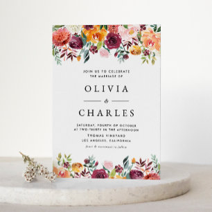 Waterverf Herfst Bloeit Garland Fall Wedding Uitnodiging Briefkaart