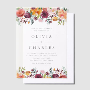 Waterverf Herfst Bloeit Garland Fall Wedding Vellum Uitnodigingen