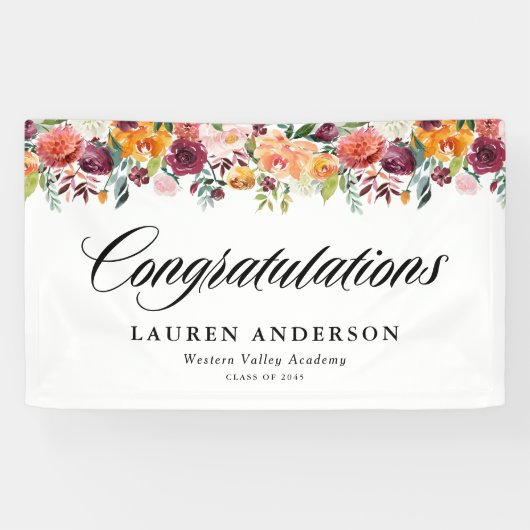 Waterverf Herfst Bloeit Garland Herfst Afstuderen Spandoek (Horizontaal)