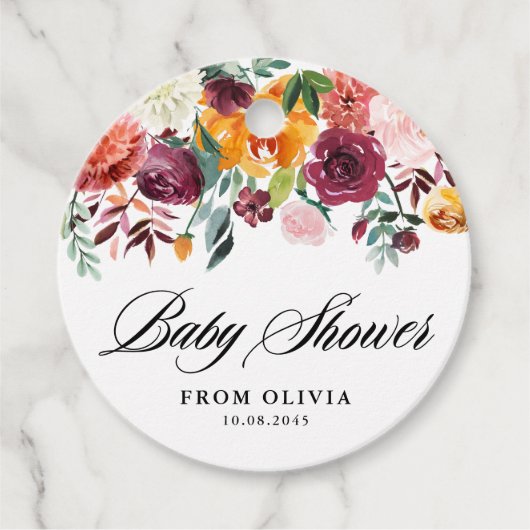 Waterverf Herfst Bloeit Garland Herfst Baby shower Bedankjes Labels (Voorkant)