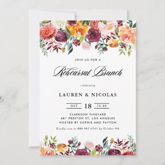 Waterverf Herfst Bloeit Garland Repetitie Brunch Kaart (Voorkant)