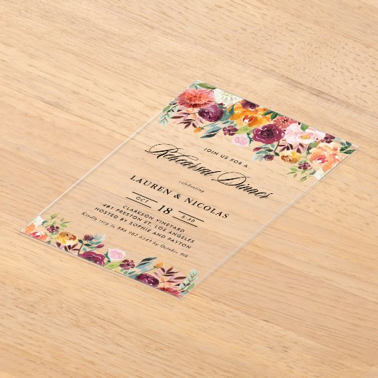 Waterverf Herfst Bloeit Garland Repetitie Diner Acryl Uitnodigingen (Laagn)