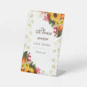 waterverf herfst bloem draag gezichtmasker reclamebord met voetstuk (Voorkant)