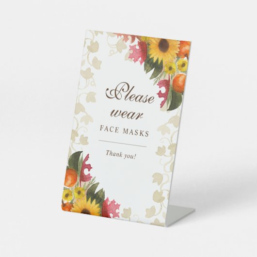 waterverf herfst bloem draag gezichtmasker reclamebord met voetstuk (Voorkant)