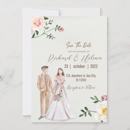 waterverf herfst bloem en palm Bloemstuk Bruiloft Kaart (Voorkant)