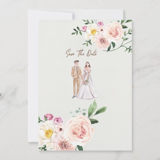 waterverf herfst bloem en palm Bloemstuk Bruiloft Kaart (Achterkant)