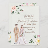 waterverf herfst bloem en palm Bloemstuk Bruiloft Kaart (Voorkant / Achterkant)