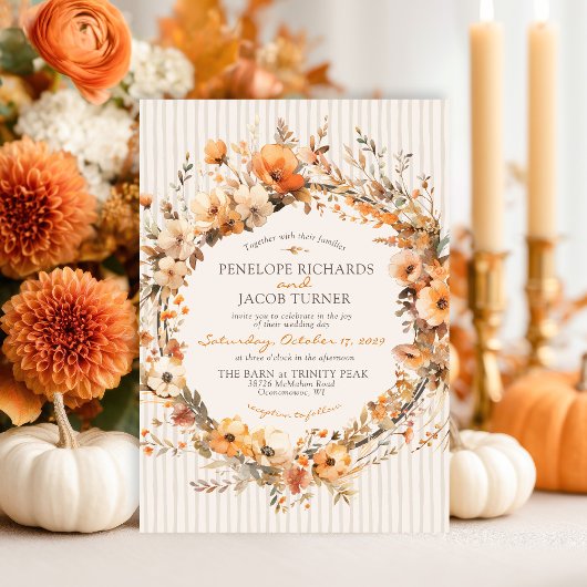 Waterverf Herfst Bloem Ivory Bruin Herfst Bruiloft Kaart