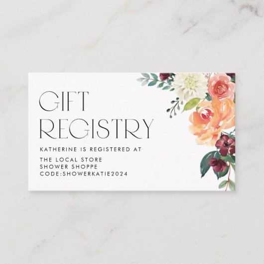 Waterverf Herfst Bloemen Baby Shower Cadeauwensenl Informatiekaartje (Voorkant)