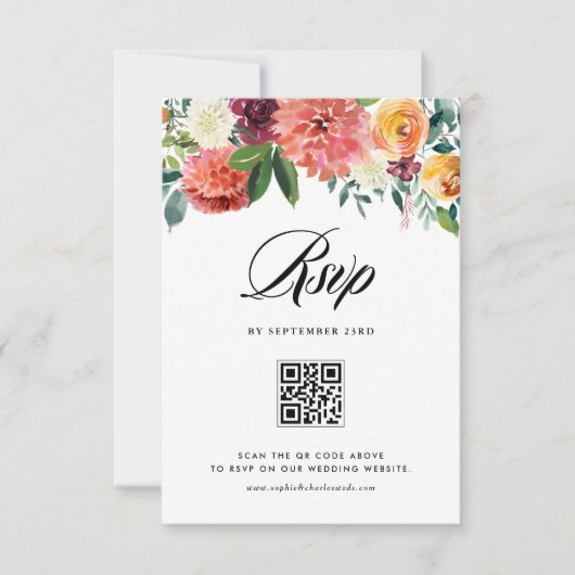 Waterverf Herfst Bloemen Bloemen Bloemen Huwelijk  RSVP Kaartje (Voorkant)