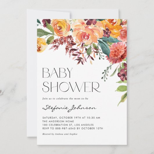 Waterverf Herfst Bloemen Boeket Baby shower Kaart (Voorkant)