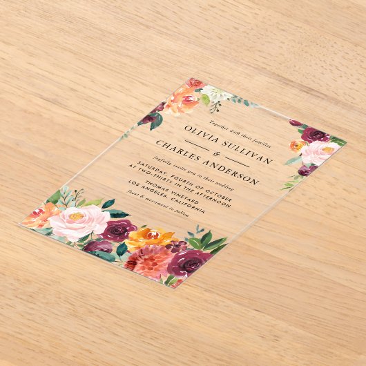 Waterverf Herfst Bloemen Boeket bruiloft Acryl Uitnodigingen (Laagn)