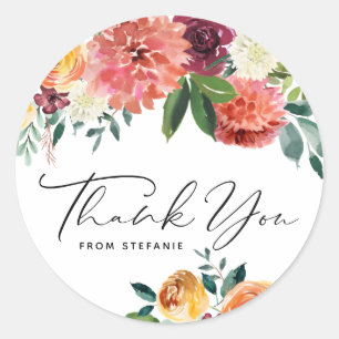 Waterverf Herfst Bloemen Boeket Dank Je Wel Ronde Sticker