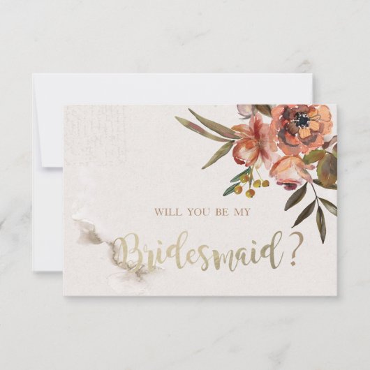 Waterverf herfst bloemen Bridesmaid Card Kaart (Voorkant)