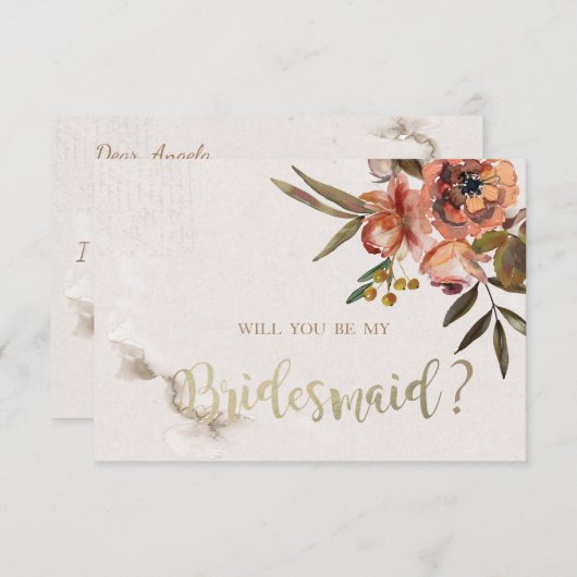 Waterverf herfst bloemen Bridesmaid Card Kaart (Voorkant / Achterkant)