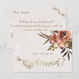 Waterverf herfst bloemen Bridesmaid Card Kaart