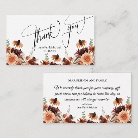 waterverf herfst Bloemen bruiloft Dank u Notitiekaartje (Voorkant / Achterkant)