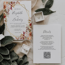Waterverf Herfst Bloemen Goud QR Code Trouwen