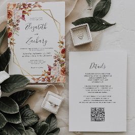 Waterverf Herfst Bloemen Goud QR Code Trouwen Kaart