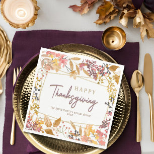 Waterverf herfst Bloemen Happy Thanksgiving Naam Servet