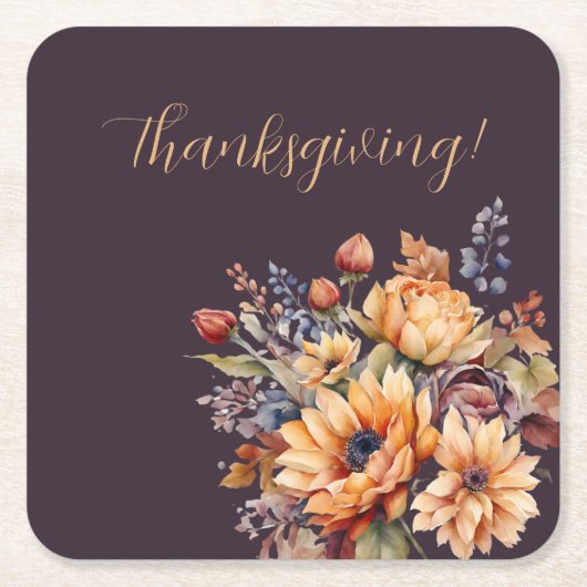 Waterverf Herfst Bloemen- Kartonnen Onderzetters (Voorkant)